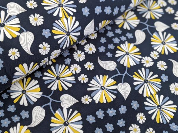 Reststück Baumwolljersey Florales Zauber Dunkelblau 50 x 150 cm